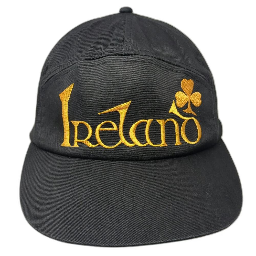 Kiddiefun 5 Panel Black Hat One Size Ireland Shamrock Gold Embroidery Snapback